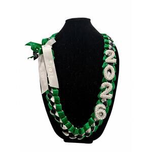 Class of 2026 Graduation Lei with Bling Beaded 2026 Red Black White Ribbon Lei
